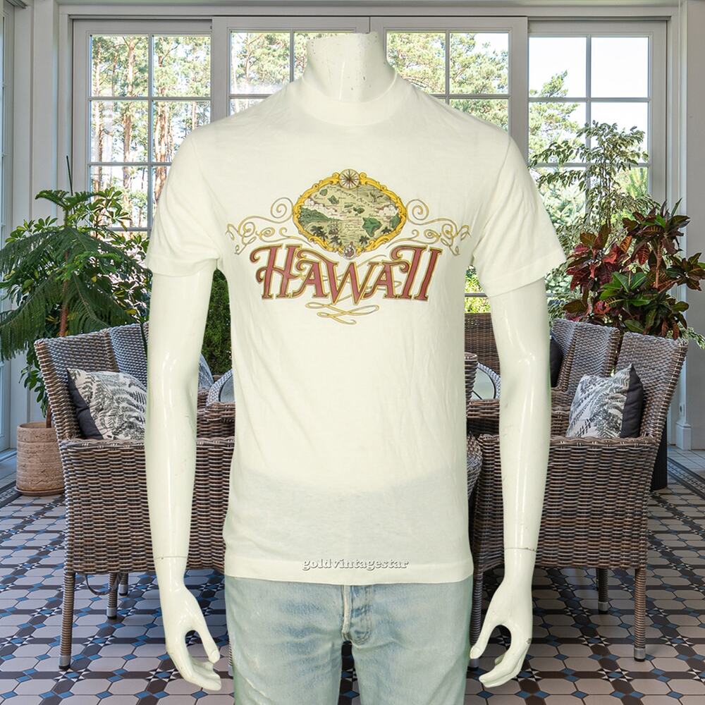 Vintage Hawaii Map Tourist Souvenir Traveler USA Made Single Stitch T Shirt Tee